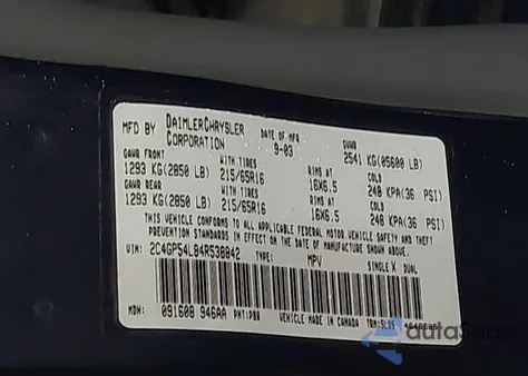 2004 Chrysler Town & Country Touring z USA, uszkodzony, nr VIN 2C4GP54L84R538842